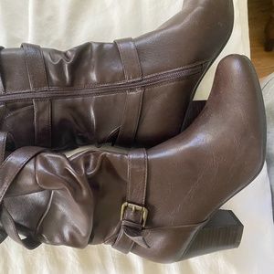 Brown booties slouch buckle heeled size 8